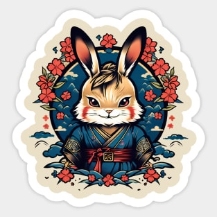 Japanese Samurai Rabbit Tattoo, Kawaii Ninja Rabbit Sticker